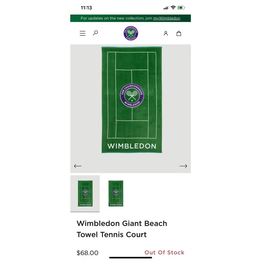 Wimbledon Giant Beach Towel Tennis Court